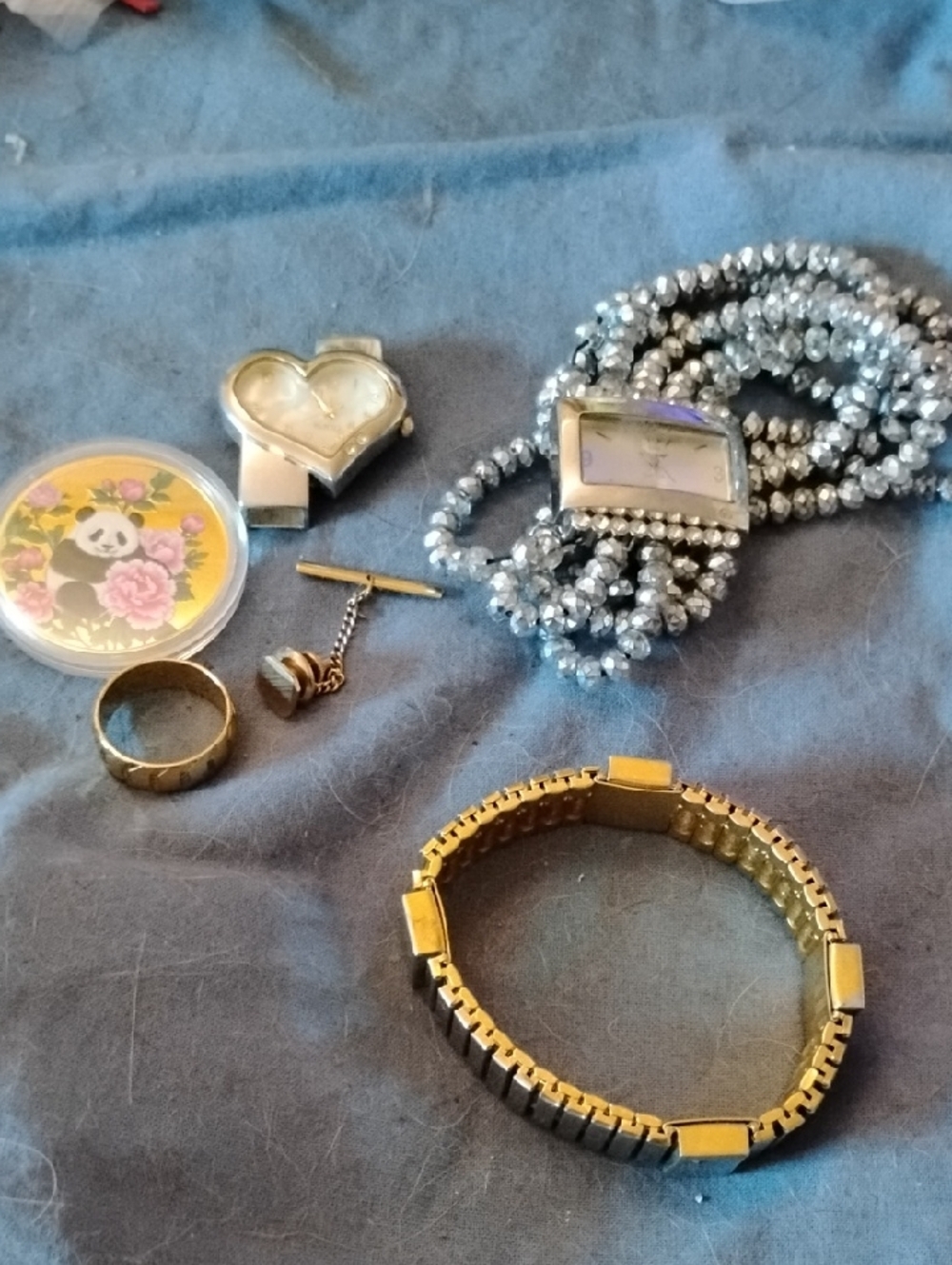 Silver &Gold Reverseable Bracelet &Ring/Panda Coin/Watch Pair& Tie pin